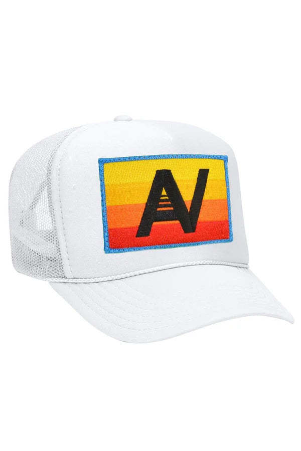 Aviator Nation Logo Rainbow Trucker Hat white Garmentory