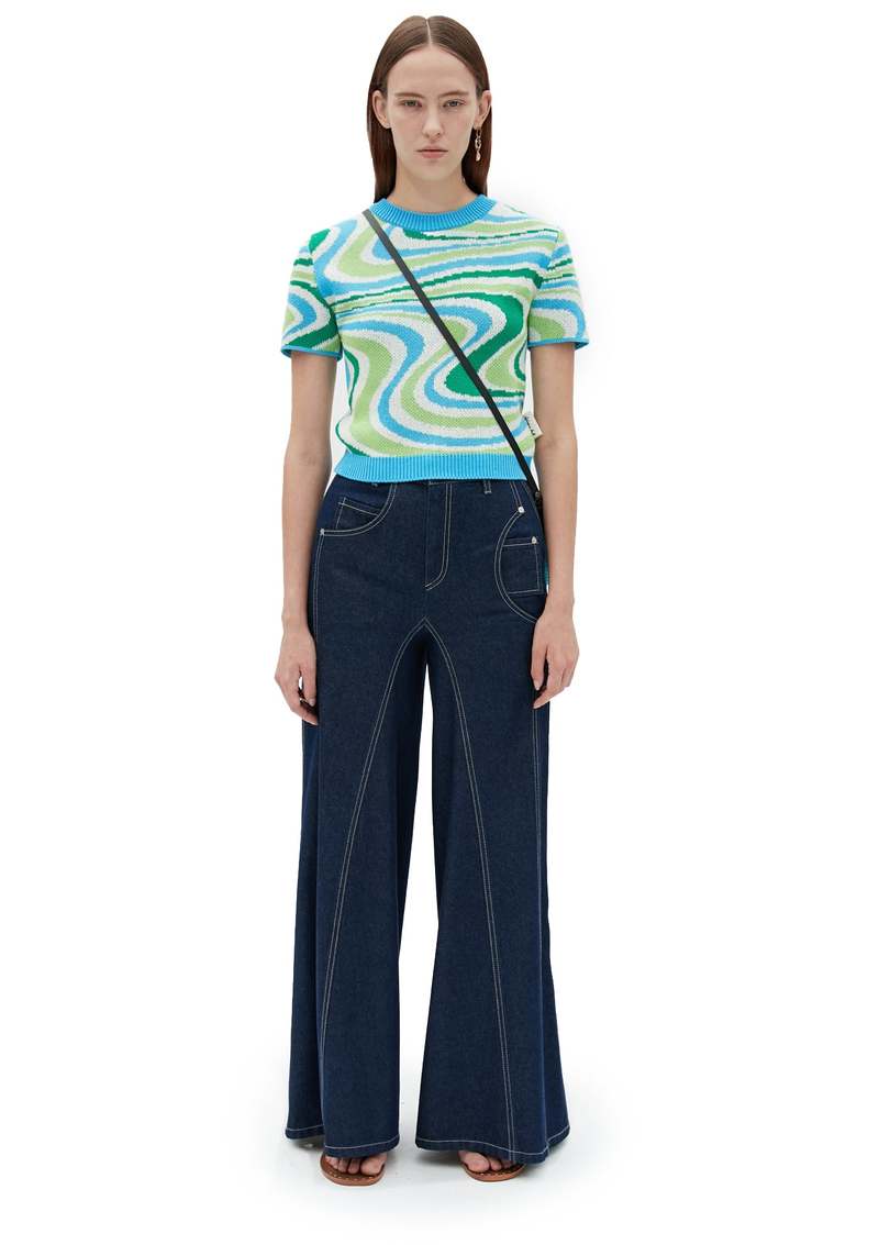 ANDERSSON BELL Della Jacquard Knit Top - Blue Green | Garmentory