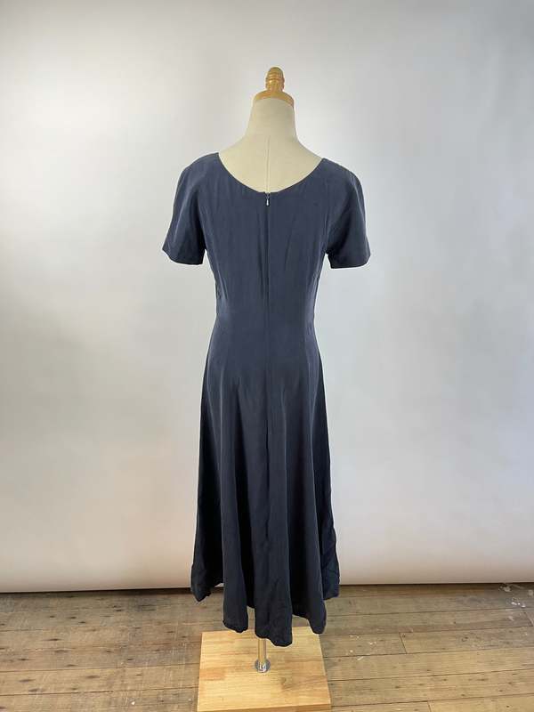 Vintage CC Estate Sale 22 Laura Ashley Navy Silk Dress - navy