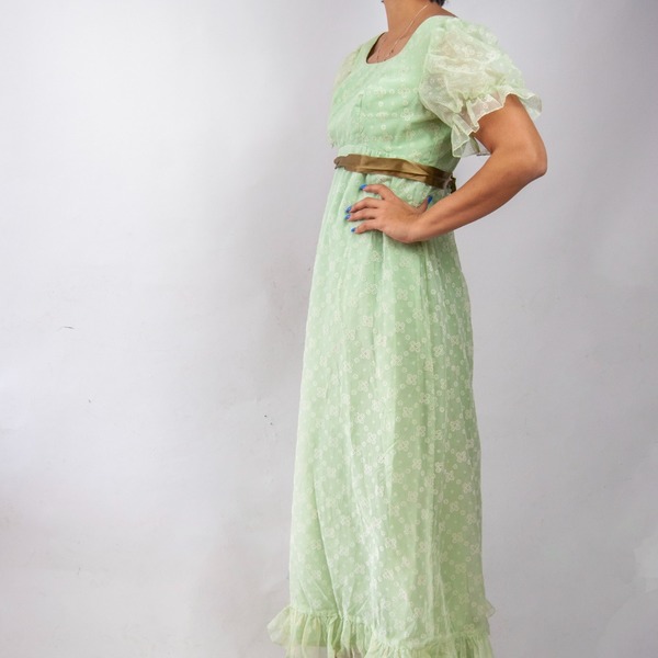 70s handmade mint green regency style dr | Garmentory