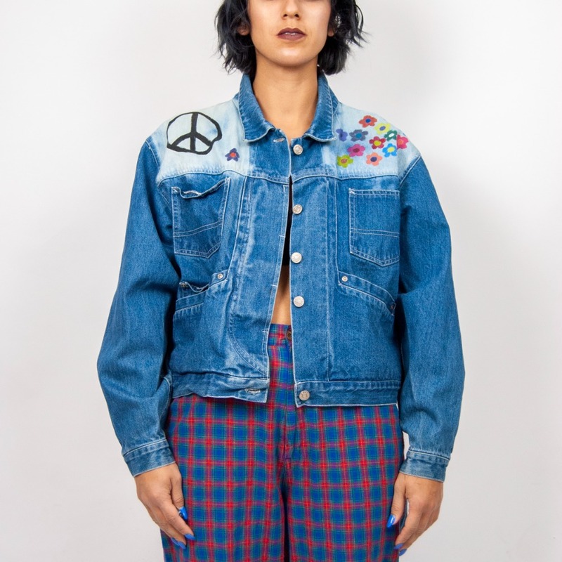 80s/90s handpainted floral denim jacket | Garmentory