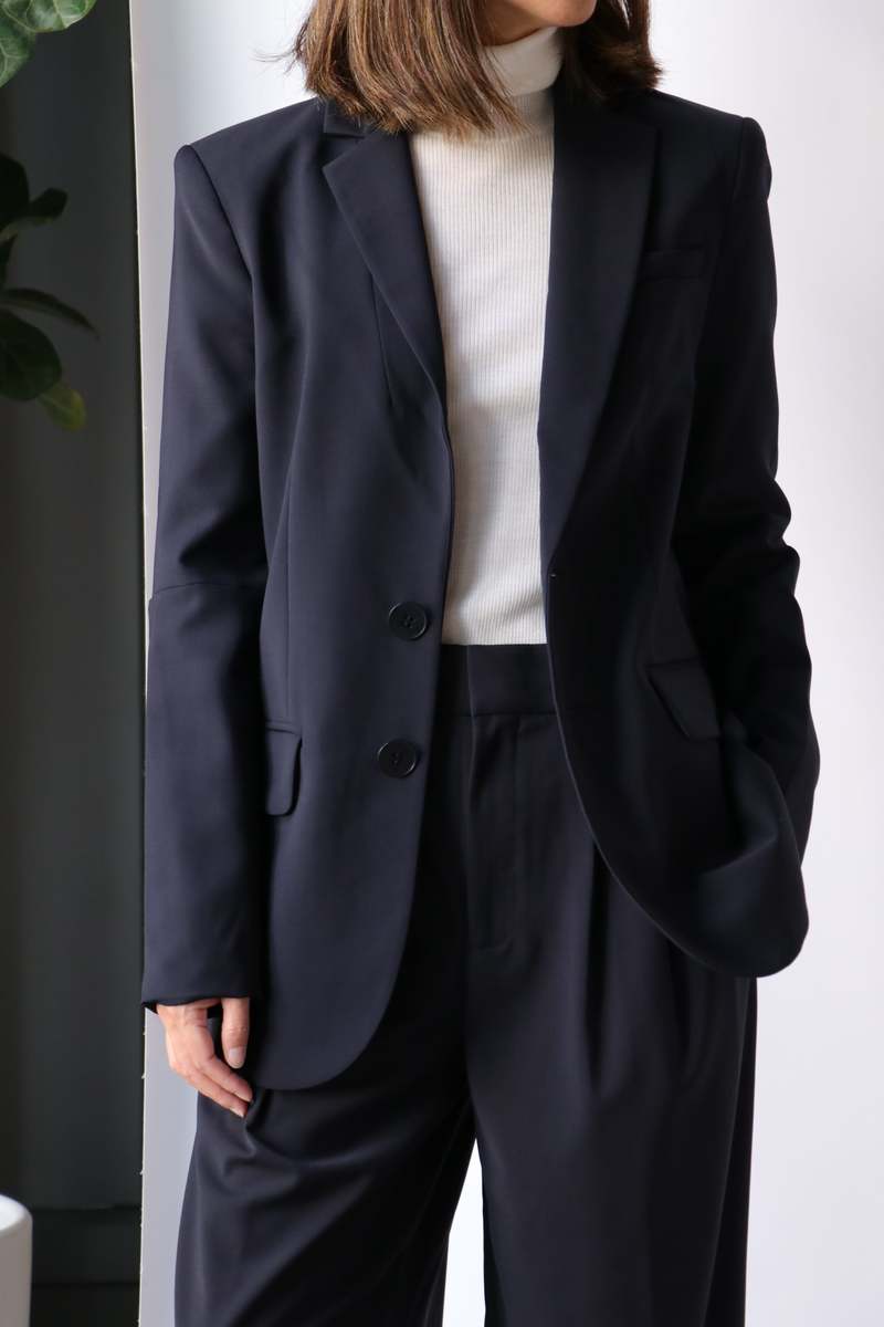 Tibi Tropical Wool Cutout Sleeve Marlon Blazer - Navy