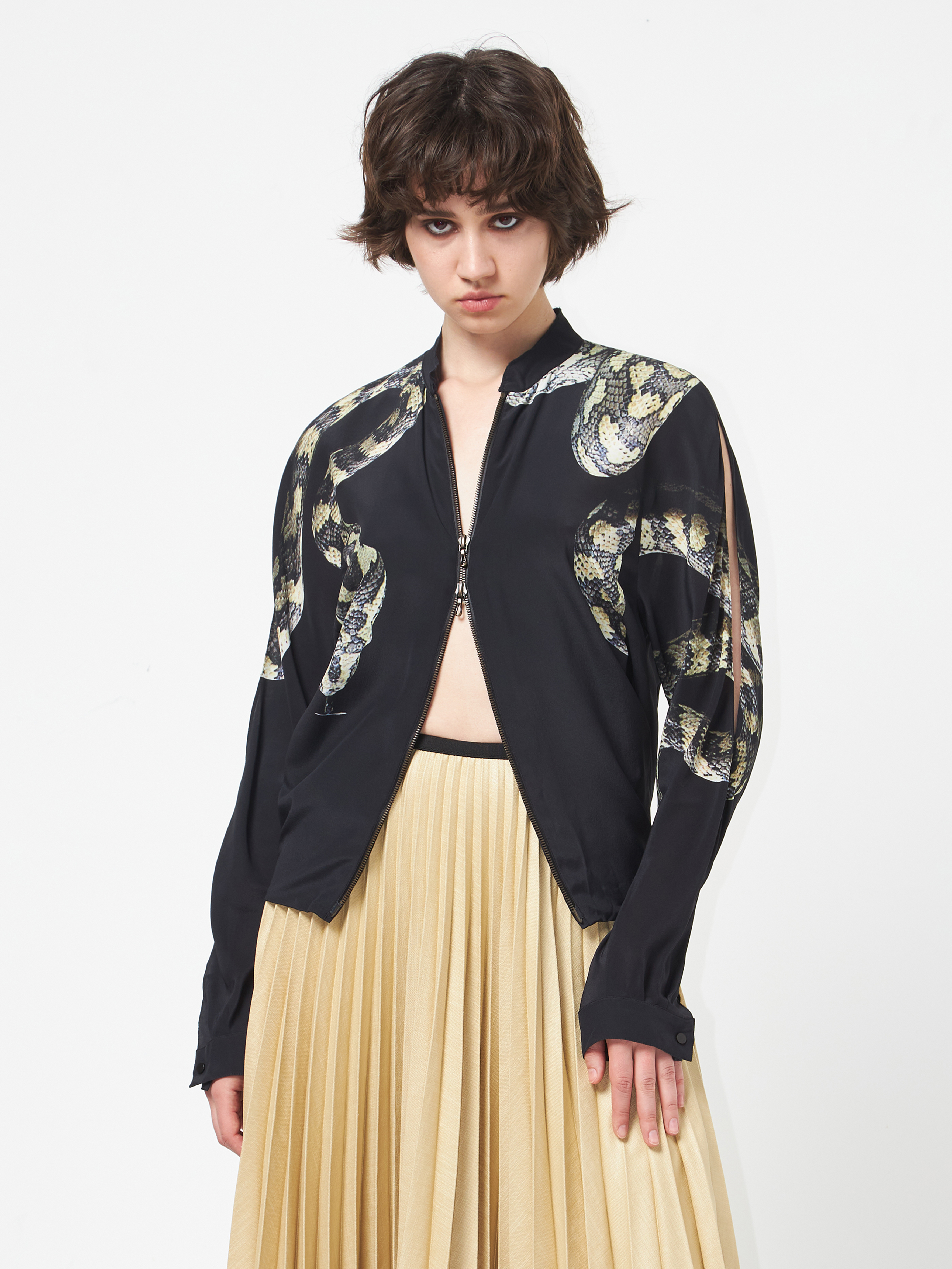 Pre-Loved] Lanvin W Snake Printed Silk Zipped Jacket - Black