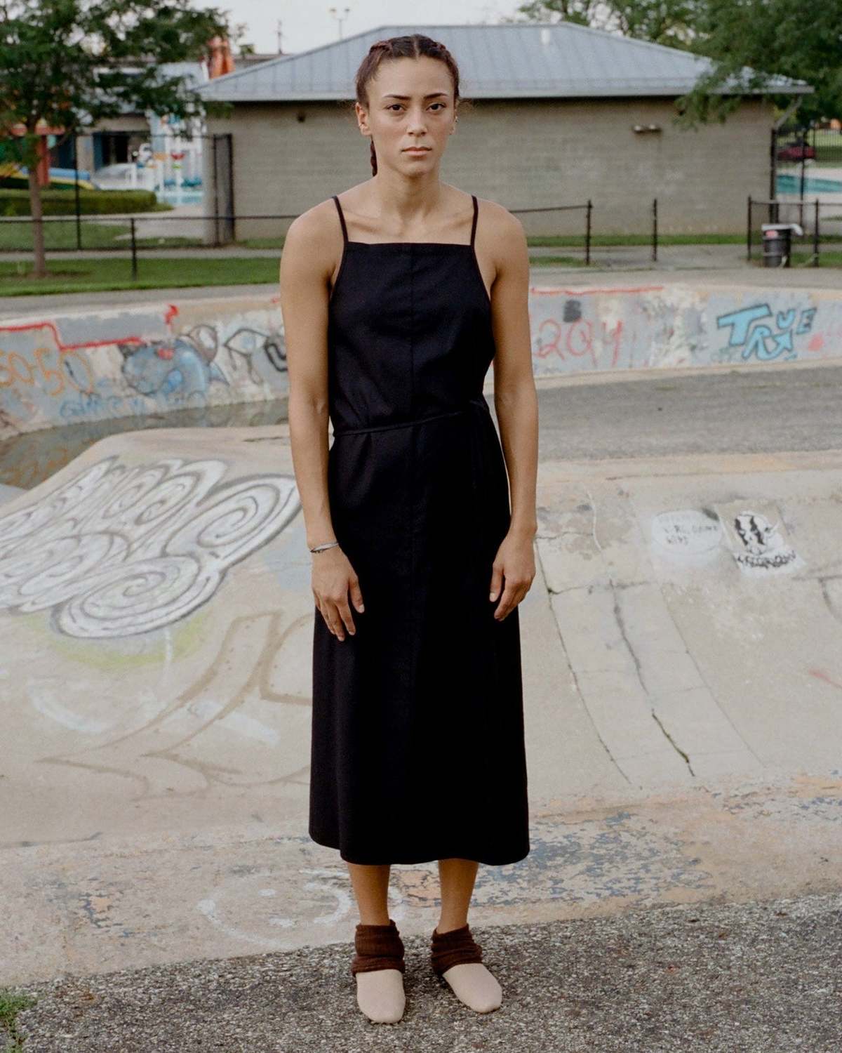 Baserange YUMI APRON DRESS - BLACK | Garmentory Baserange YUMI APRON DRESS - BLACK | Garmentory
