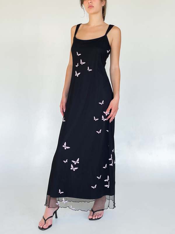 knee length dresses for ladies Saemdi Mesh Butterfly Maxi Dress Butterfly / M