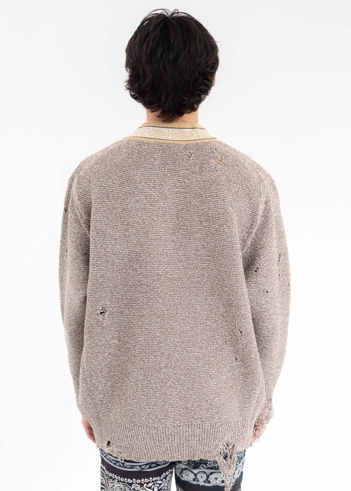 Children Of The Discordance 5g Oversized Damage Vneck Knit - Beige 