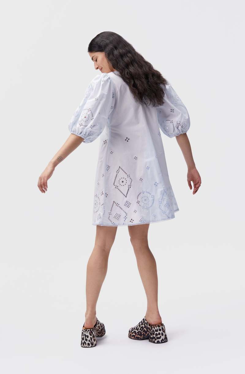ganni broderie anglaise dress blue V-Neck - Illusion maidstone-26 The Dusk Blue Saunders Color:Dusty Purple line piece is underlined