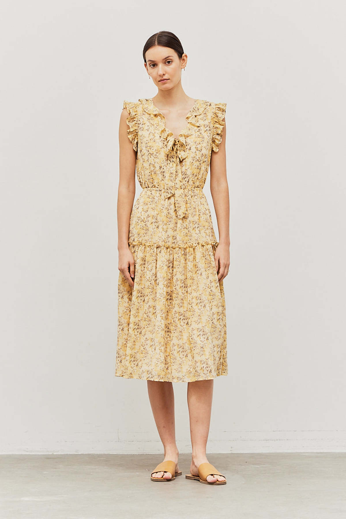 Grade & Gather Ditsy Floral Chiffon Dress - Canary | Garmentory