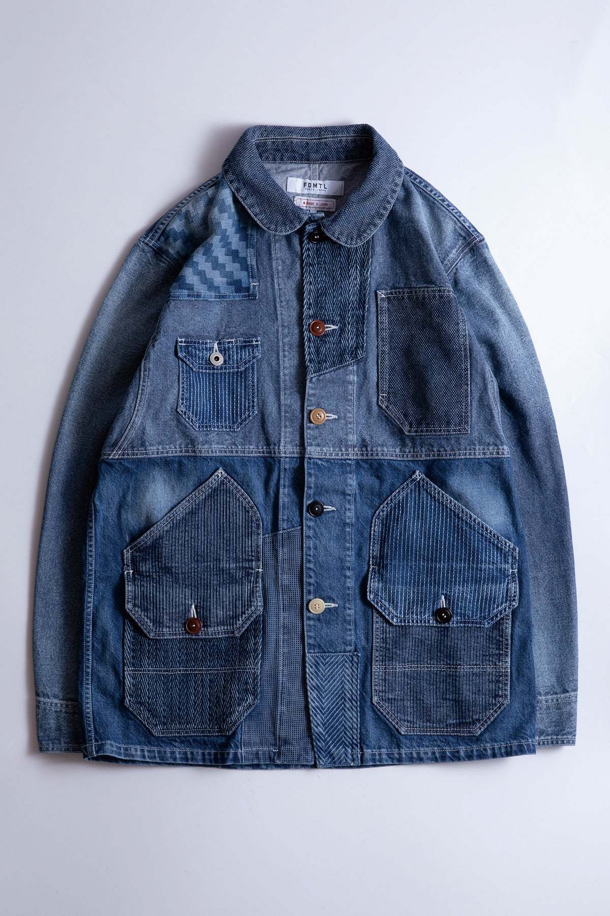 ジャケット・アウター FDMTL PATCHWORK COVERALL JACKET INDIGO 4 FDMTL Indigo Patchwork Coverall - Okayama Denim