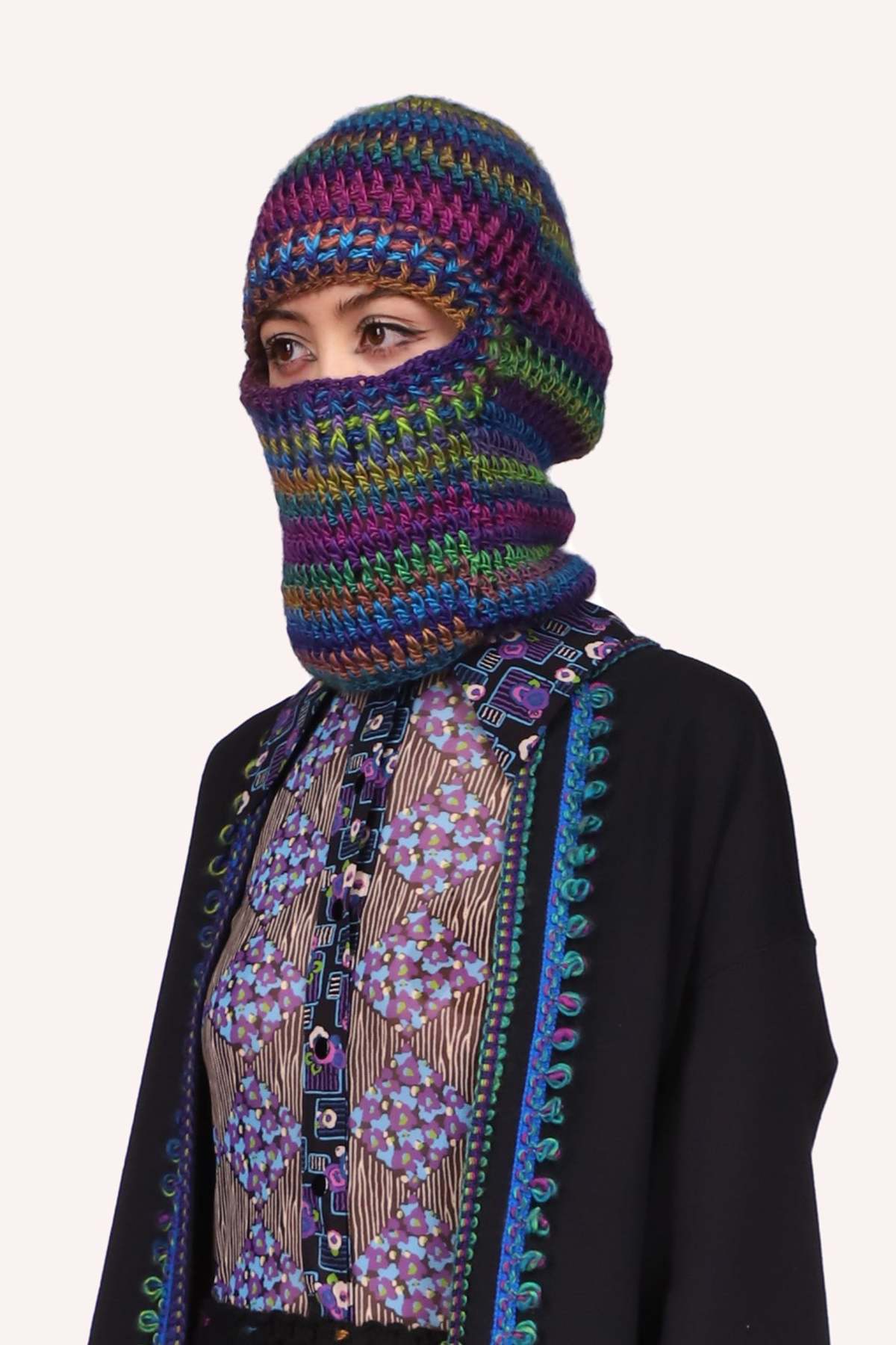 NWT Anna Sui Crochet Balaclava in Turquoise Multi - OS Unique crochet balaclava designs available main image 3