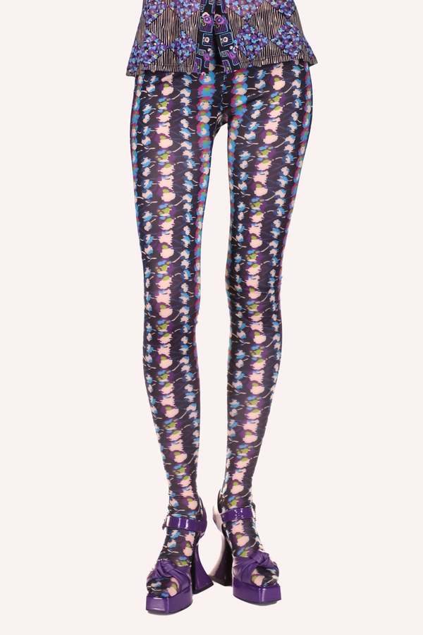 Anna Sui Floral Stripe Tights - Turquoise Multi