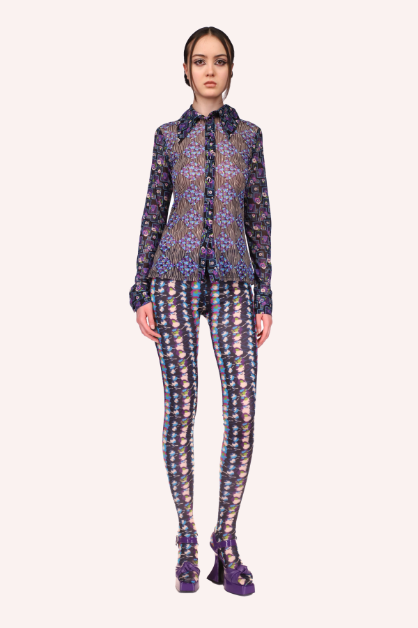 Anna Sui Floral Stripe Tights - Turquoise Multi