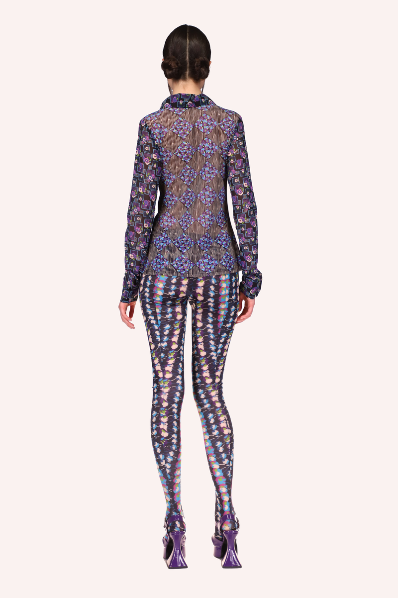 Anna Sui Floral Stripe Tights - Turquoise Multi