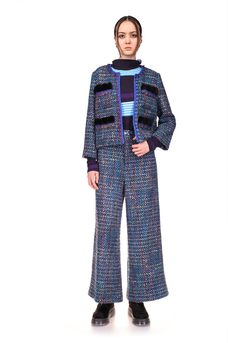 Anna Sui Multi Tweed Pants - Turquoise Multi