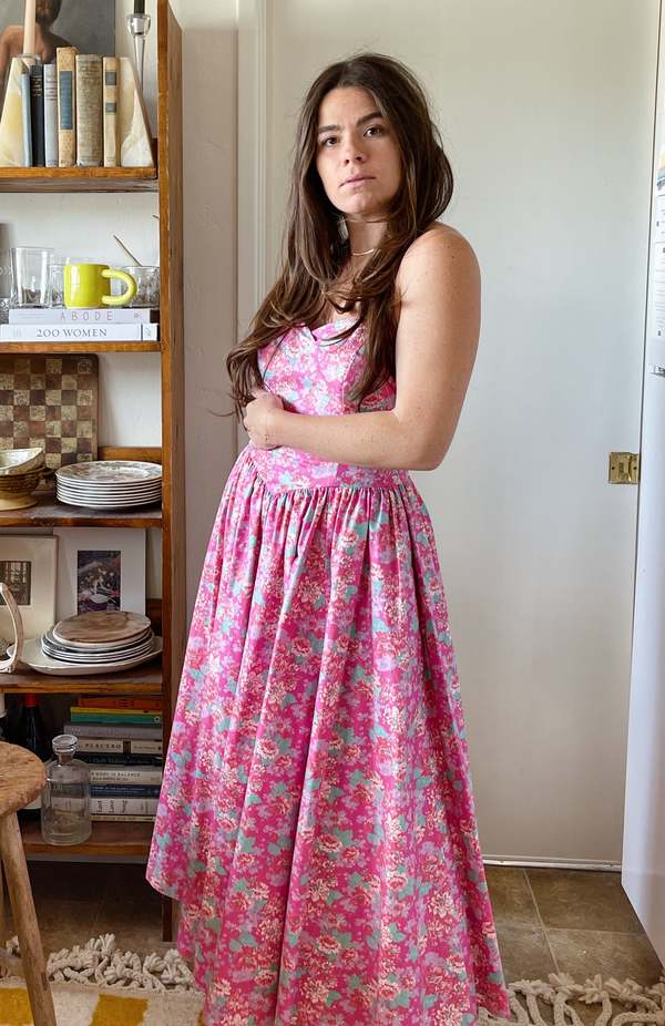 knee length dresses for ladies 1980s LAURA ASHLEY Rose Dress main image 1