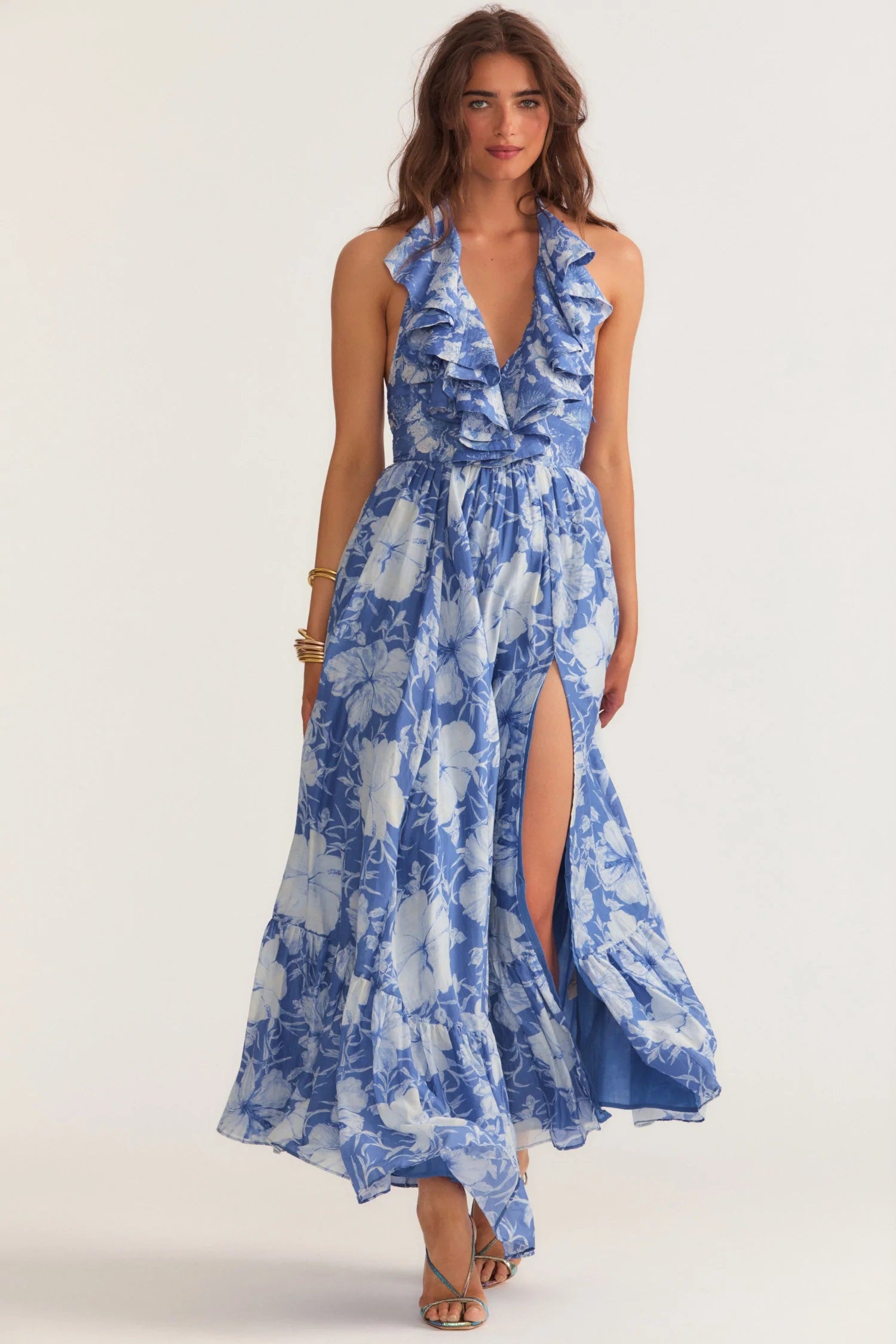 maxi silk white dress DRAPE FRONT MAXI DRESS