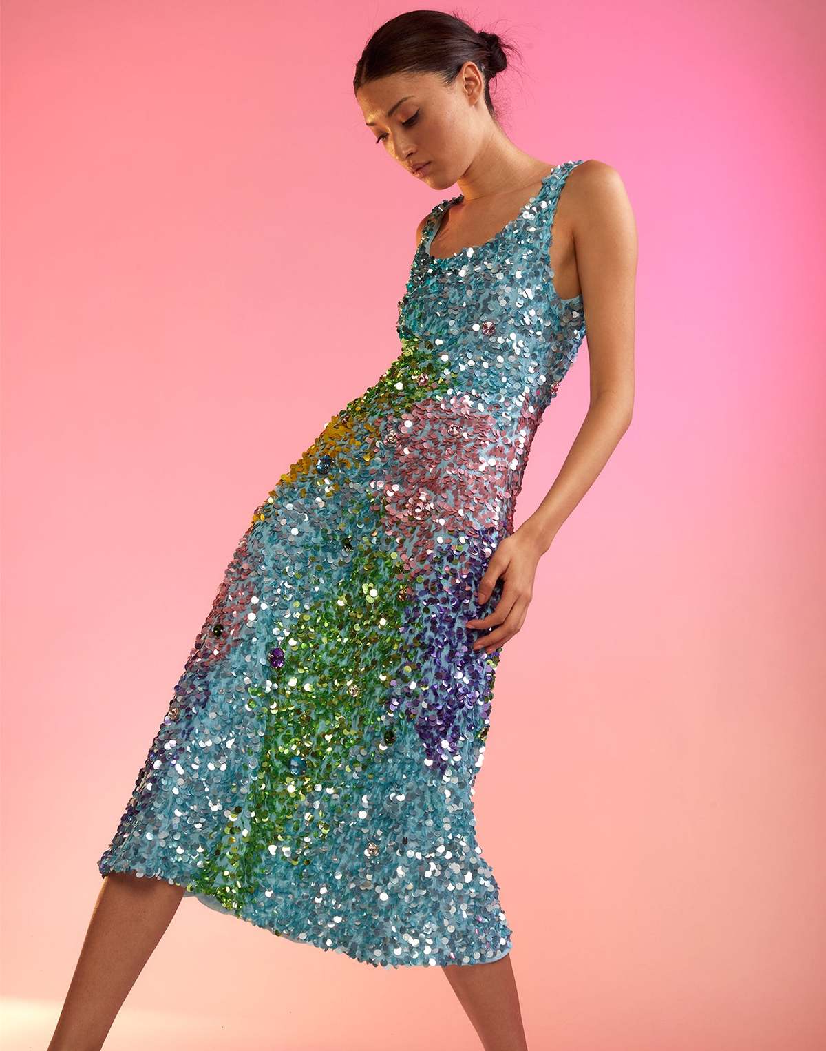 colourful sequin dress Multi-Sequin-Print Long Blue Prom Dress Blue Multi / 2