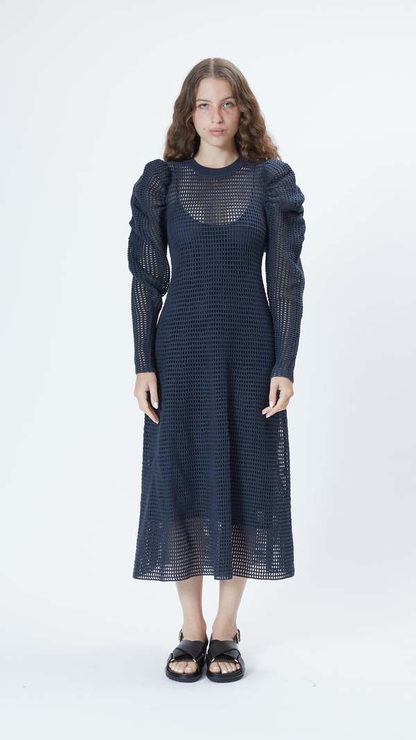 knee length dresses for ladies Veria Lace Front Midi Dress - Cowrie