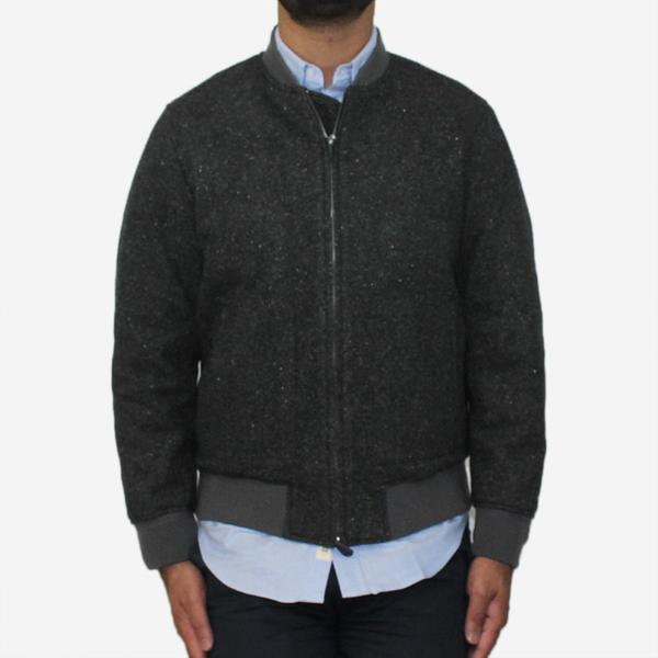 Still By Hand Wool ZipUp Rib Blouson Jacket Charcoal Garmentory