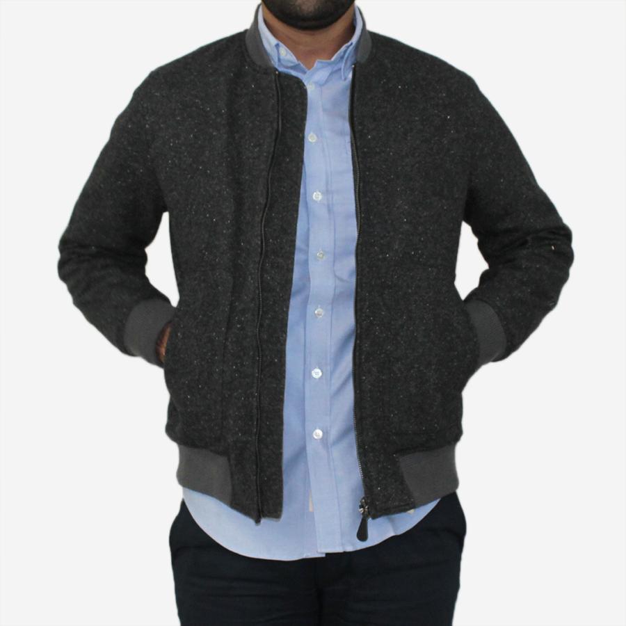 Still By Hand Wool ZipUp Rib Blouson Jacket Charcoal Garmentory