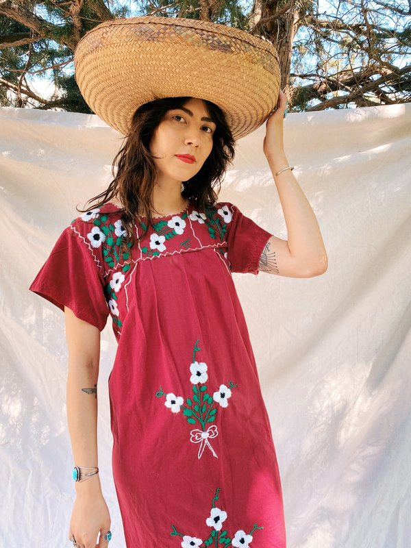 Vintage 1970 SUMMER OAXACAN DRESS - WINE | Garmentory