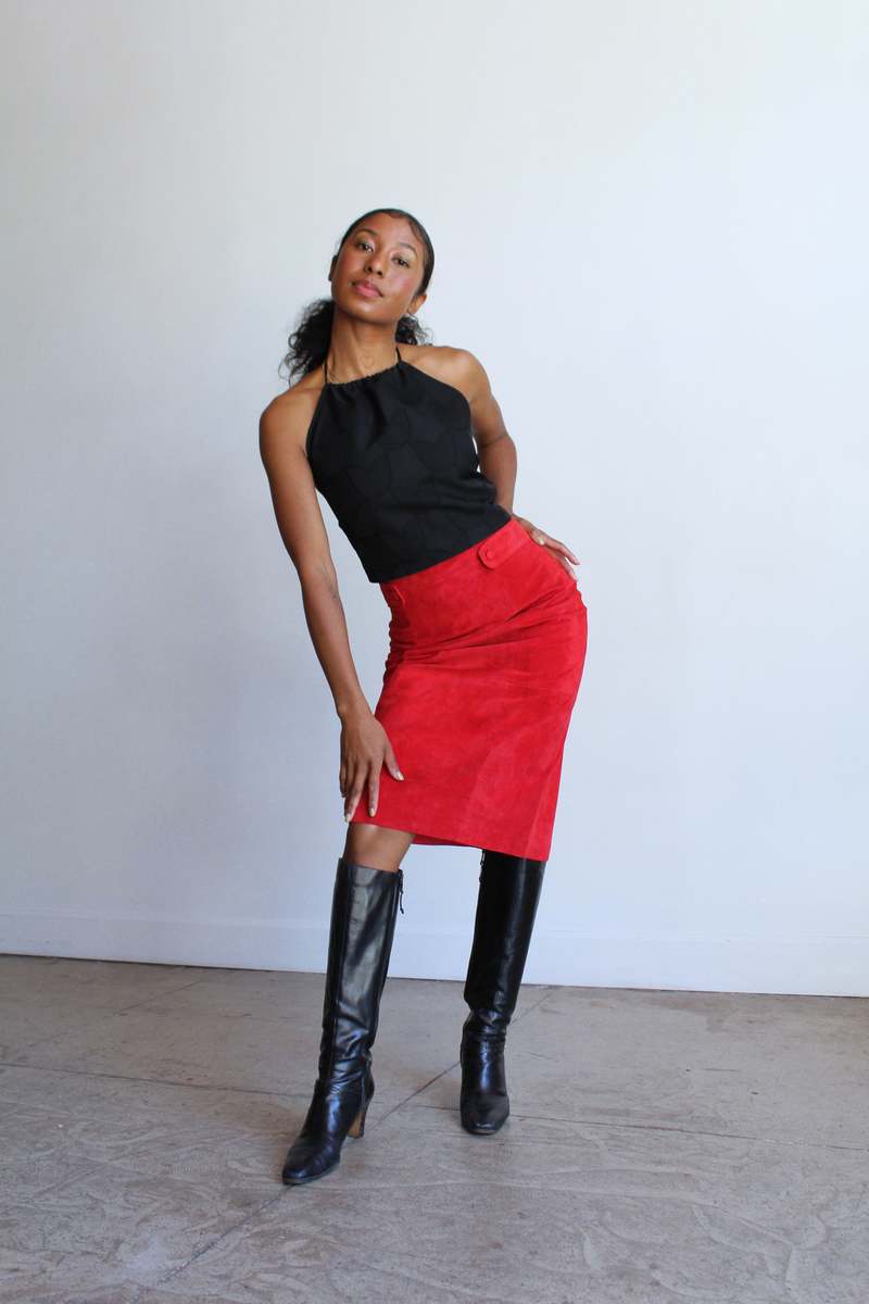 Pencil Skirt Black Skirt Pink Blouse 80's Pencil Skirt Pink