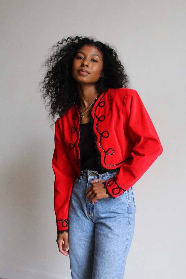 1980s Velvet Bolero Jacket Red Garmentory