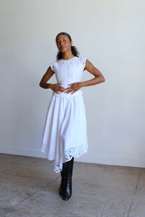1980s Irish Linen & Lace Cutout Dress - White | Garmentory