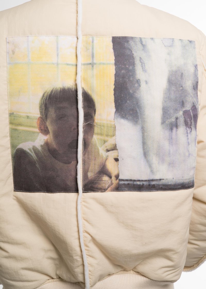 Komakino Bomber JACKET with Cuts and Patches - Cream Komakino Bomber JACKET with Cuts and Patches - Cream