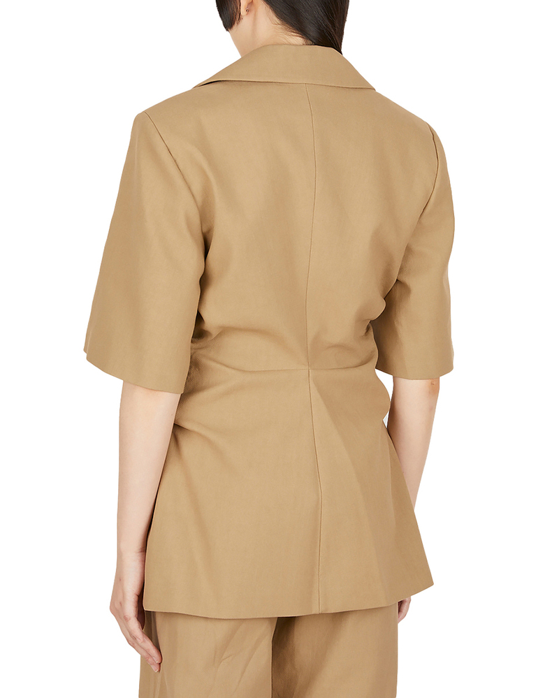 Ganni Short Sleeve Organic Cotton Blazer - Beige | Garmentory