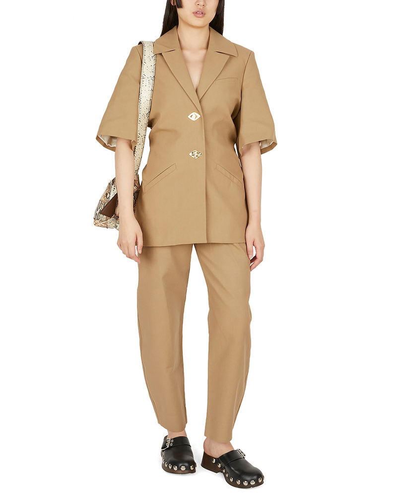 Ganni Short Sleeve Organic Cotton Blazer - Beige | Garmentory