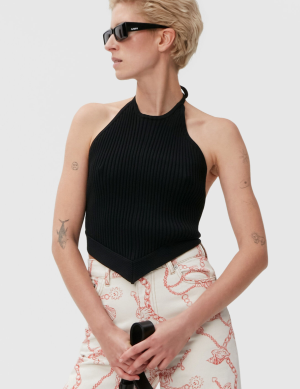 Ganni Melange Knit Halter Top | Garmentory