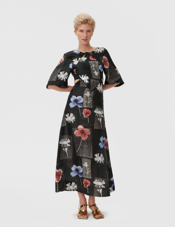 chinese dress ladies Ganni BLUE FLORAL CRINKLED SATIN LONG DRESS – Shop at the Mix main image 0