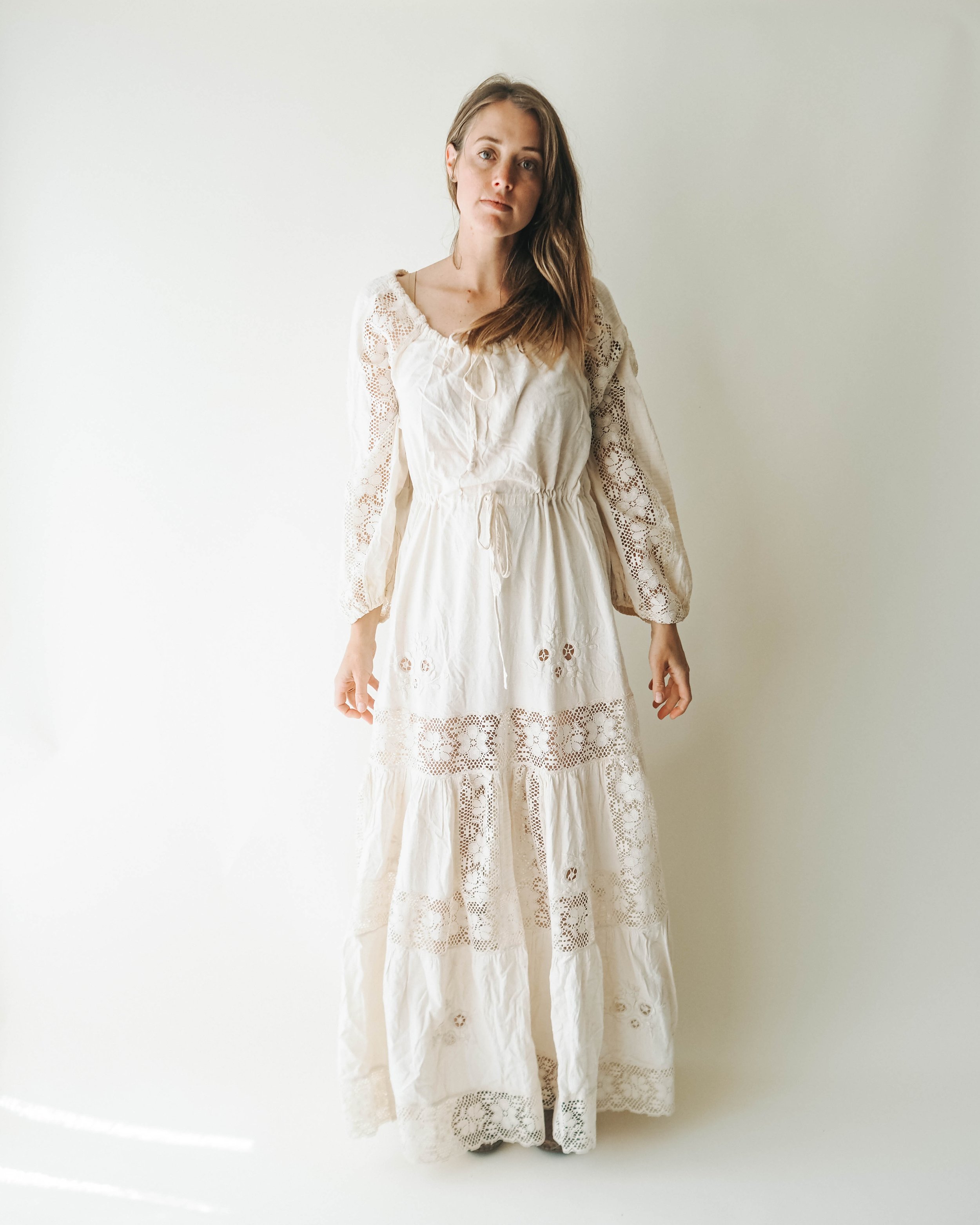 chinese dress ladies Womens Cotton Linen Peasant Maxi Dresses Button Up Long Sleeve Pleated  Tiered Dress Vintage Flowy Swing Tunic Dress at Amazon Women's Clothing  store main image 0