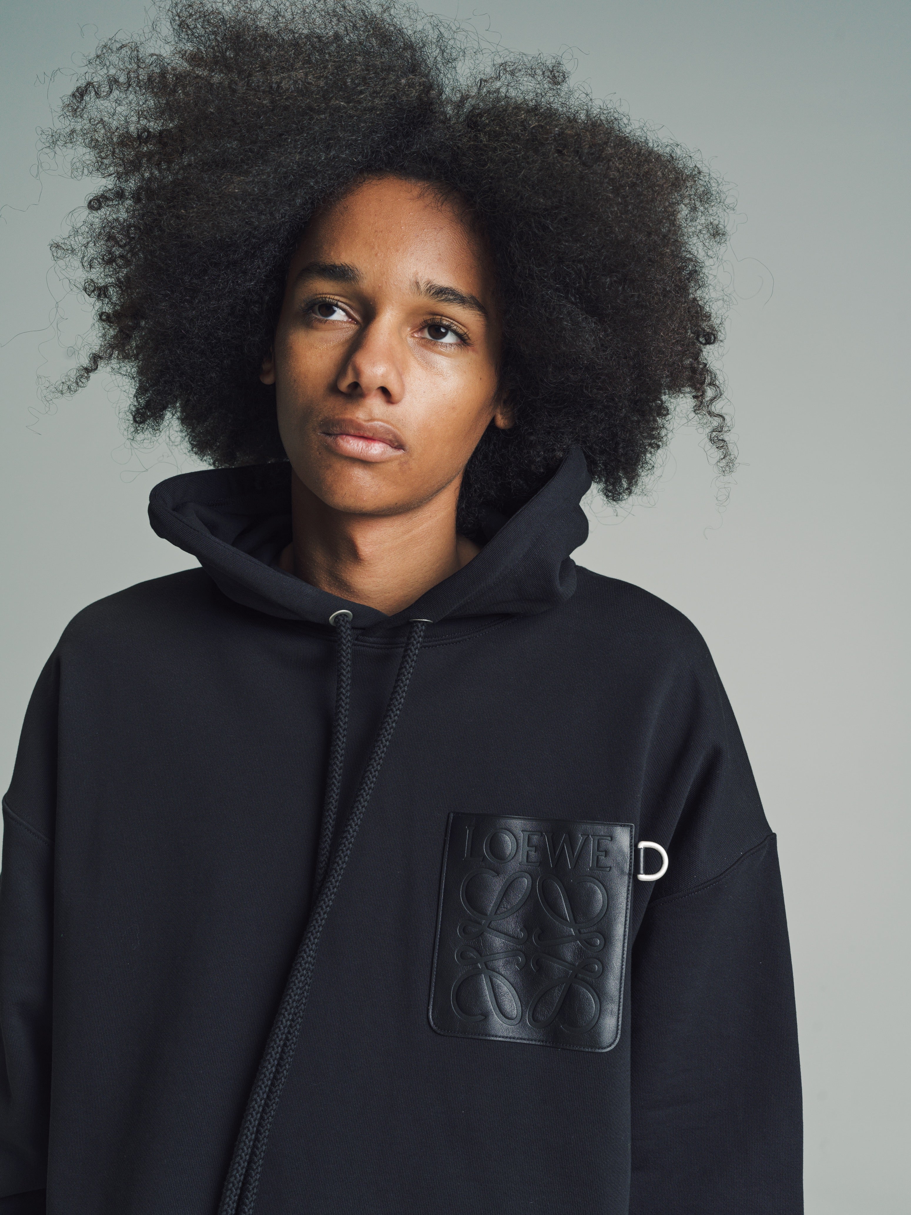 LOEWE Anagram Leather Patch Hoodie - Black | Garmentory