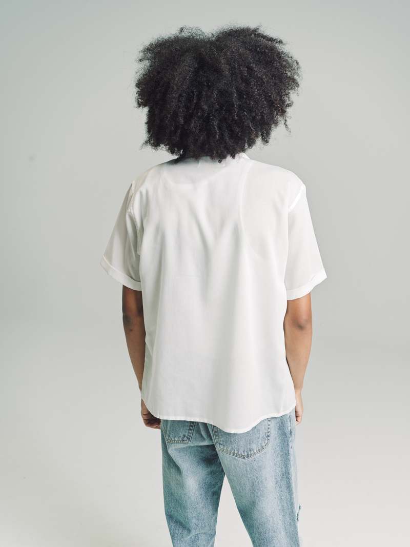 SECOND/LAYER Poly Blend Avenue Short Sleeve Shirt - White