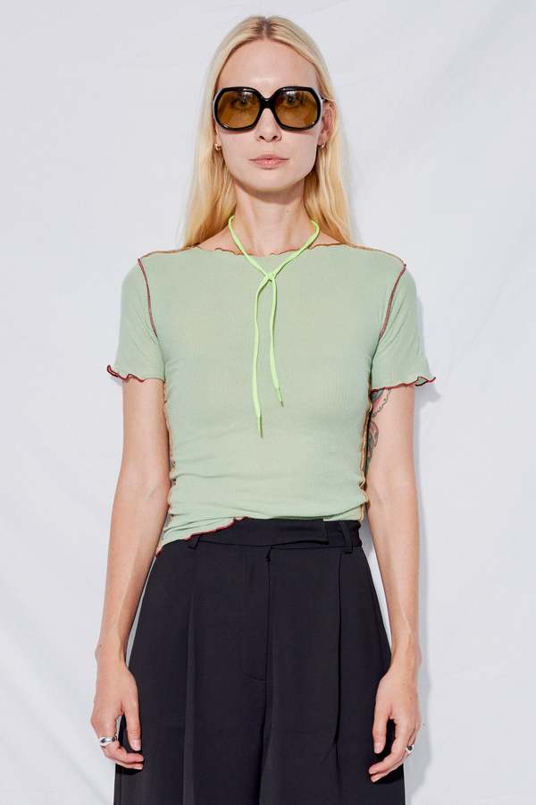 ベースレンジ　♡ VEIN TEE COTTON RIB Vein Tee Shirt in Iguacu lime | Fine organic cotton rib | Baserange