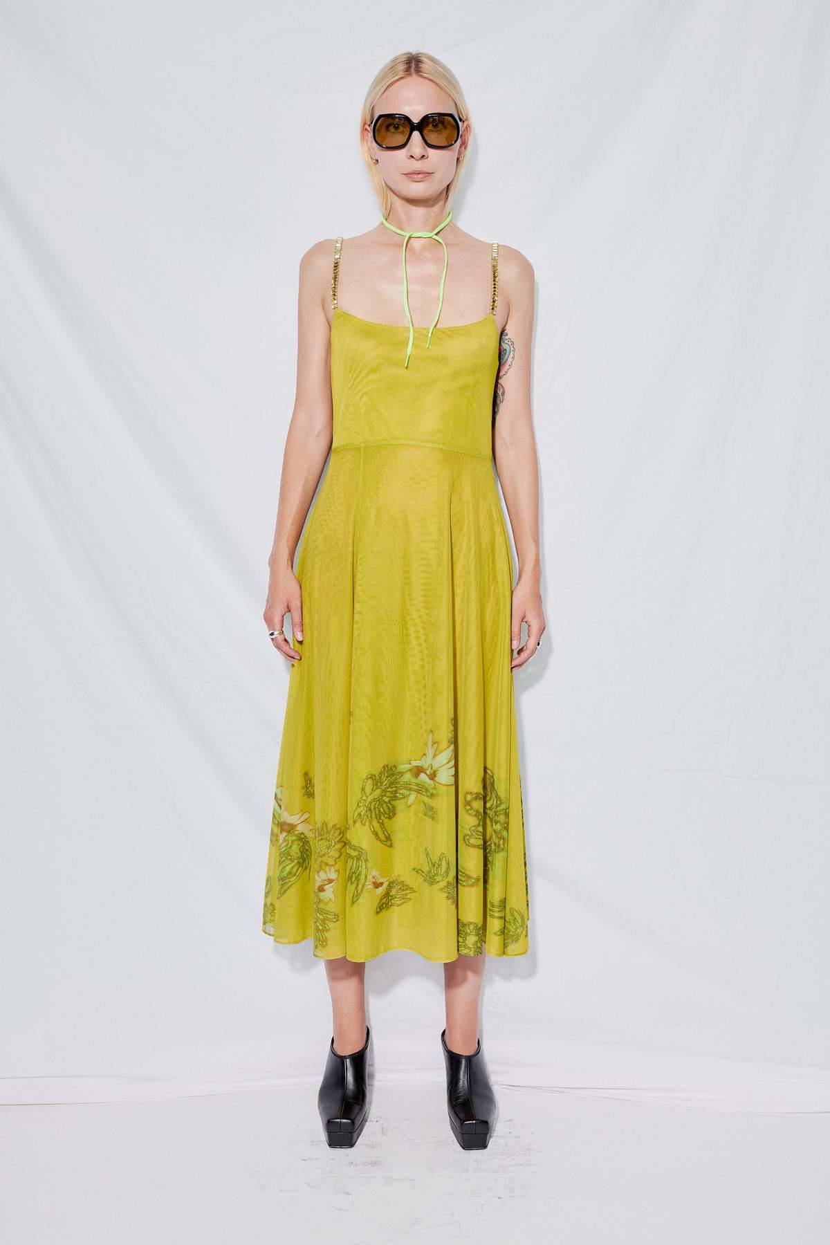 Collina Strada Basically Green Mesh Slit Market Dress - Image 1 of 3