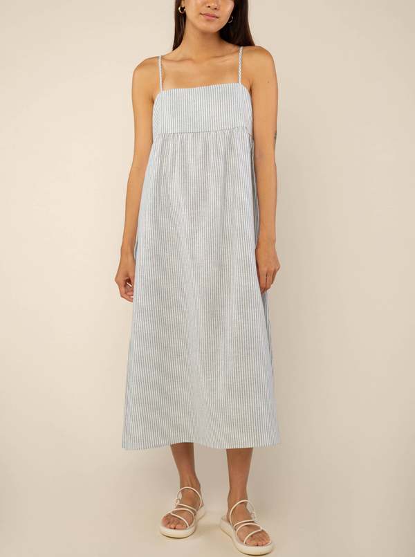 NLT Linen Midi Dress - Light Blue Stripe | Garmentory