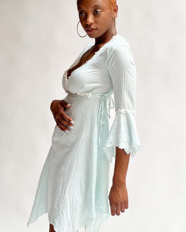 fitted lace wedding dress Mac Duggal Women's Long Sleeve Pleated Handkerchief Dress main image 1