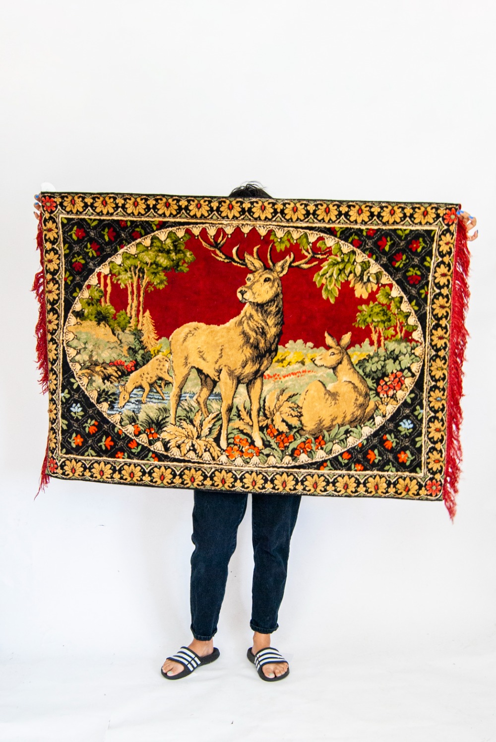 Vintage velvet deer discount tapestry