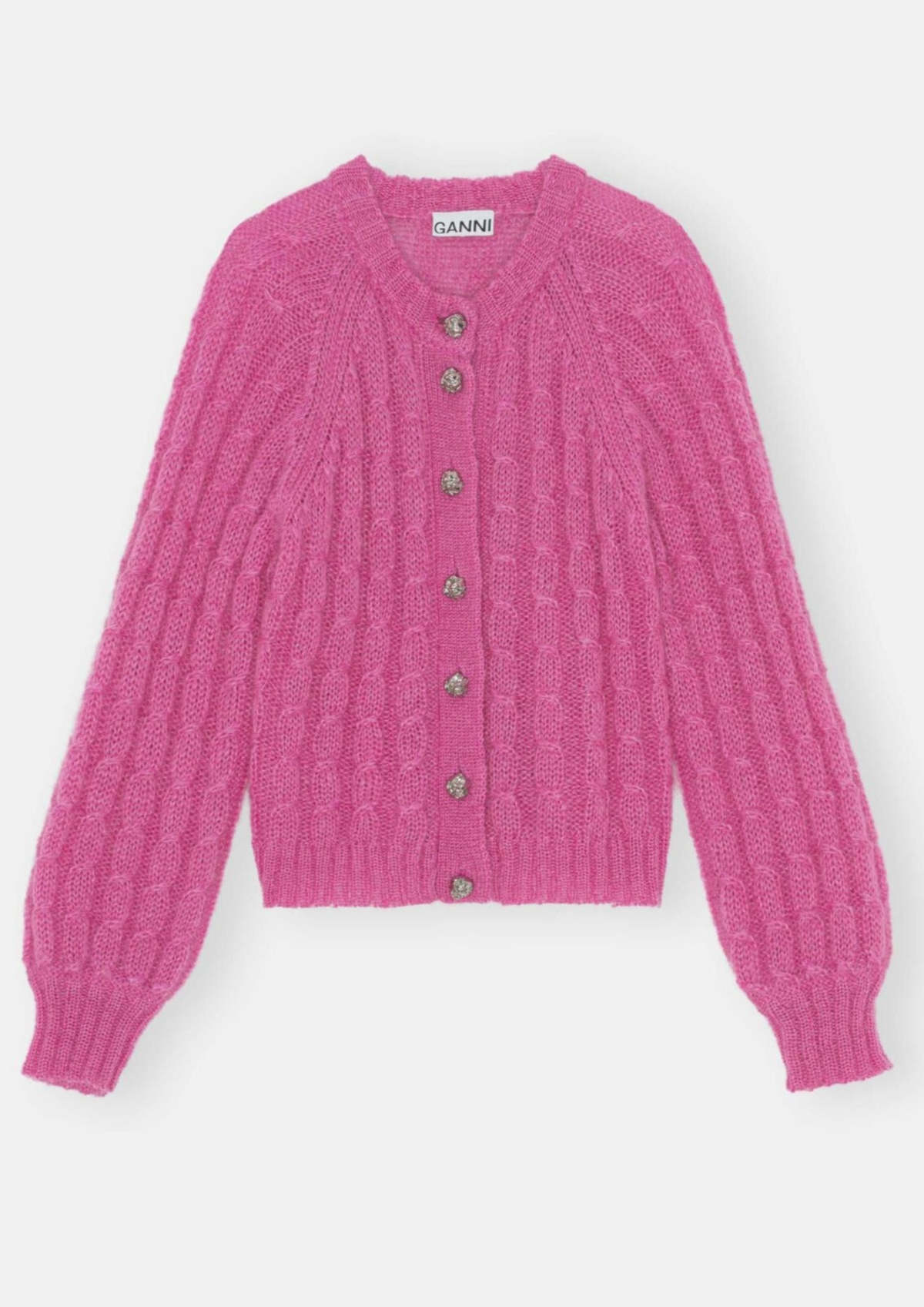 Ganni Cable Mohair Cardigan - Phlox Pink | Garmentory