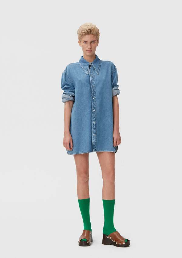 ganni denim shirt dress Ganni - Mid Blue Vintage Denim Shirt Dress