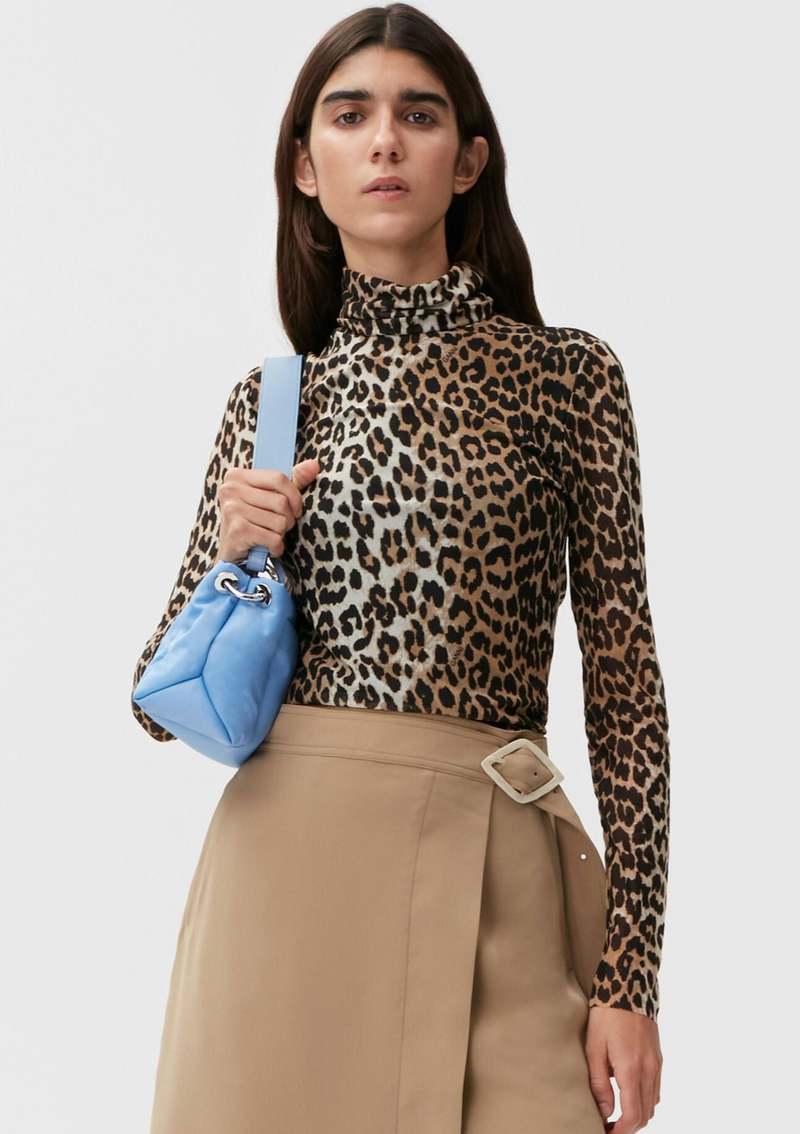 Ganni Sheer Mesh Turtleneck Leopard