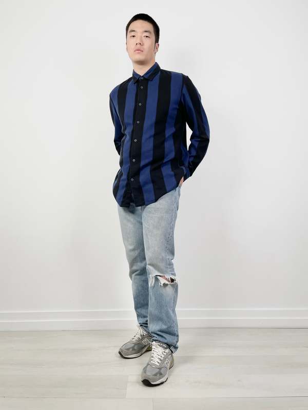 Issey Miyake '90s Vintage Striped Button-Down Shirt - Black/Indigo