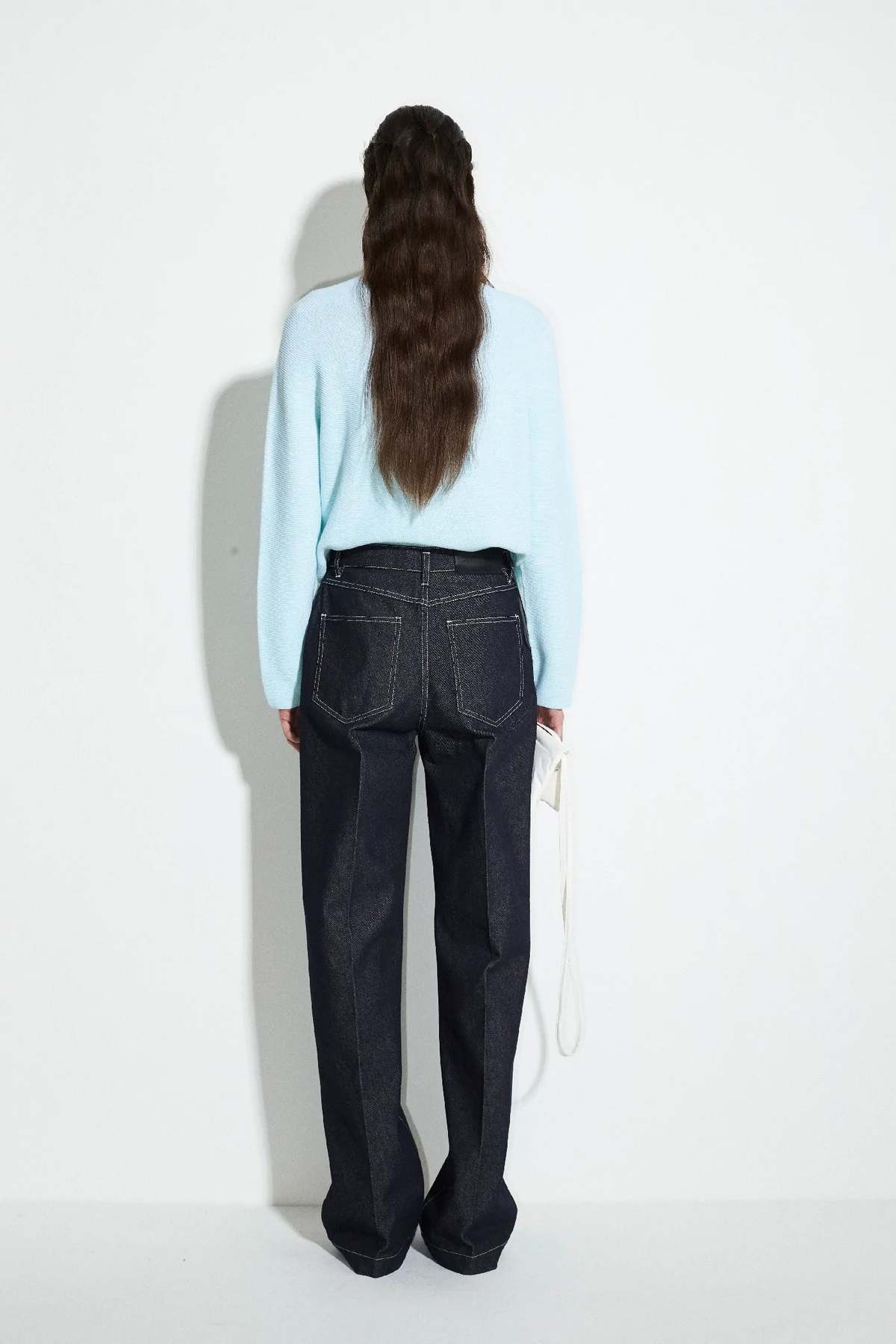 Christian Wijnants Pelana Wide Leg Denim Trousers with Crease - Dark Denim - Image 3 of 4