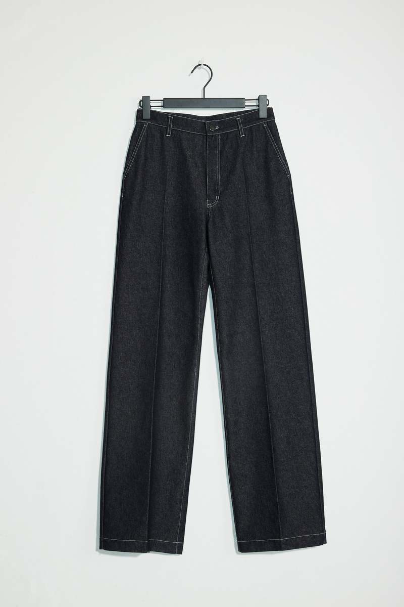 Christian Wijnants Pelana Wide Leg Denim Trousers with Crease - Dark Denim