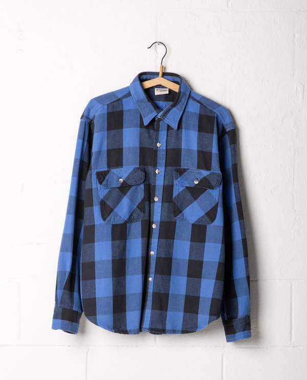 FiveBrother Buffalo Plaid Flannel Shirt - Blue/Black | Garmentory