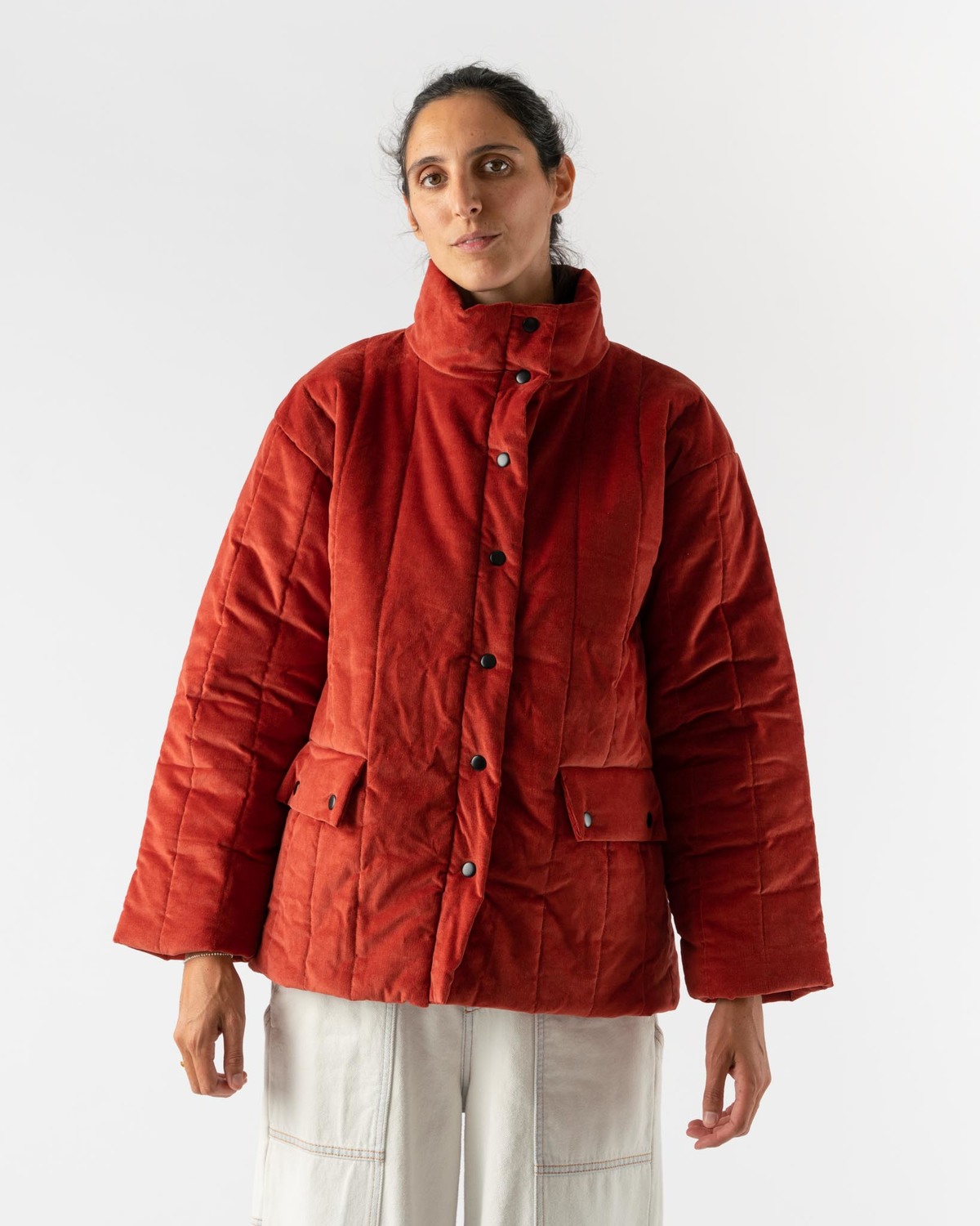 Delfina Balda Basic Colors Cropped Puffer Jacket in Rust - Image 1 of 6