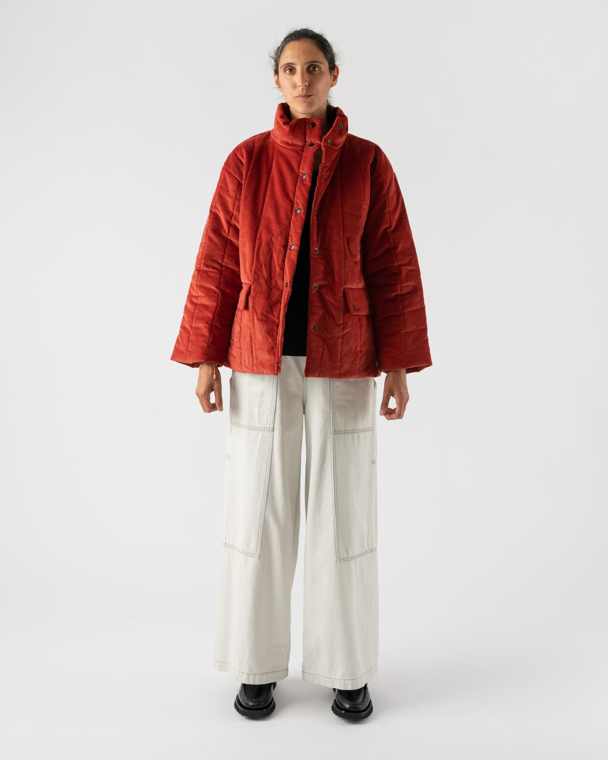 Delfina Balda Basic Colors Cropped Puffer Jacket in Rust - Image 2 of 6